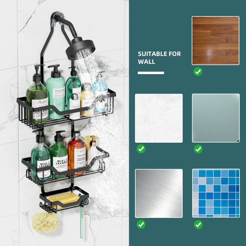 Eisen Wandhalterung Mehrzweck-Badezimmerregal mit Duschkopf-Kleiderbügel