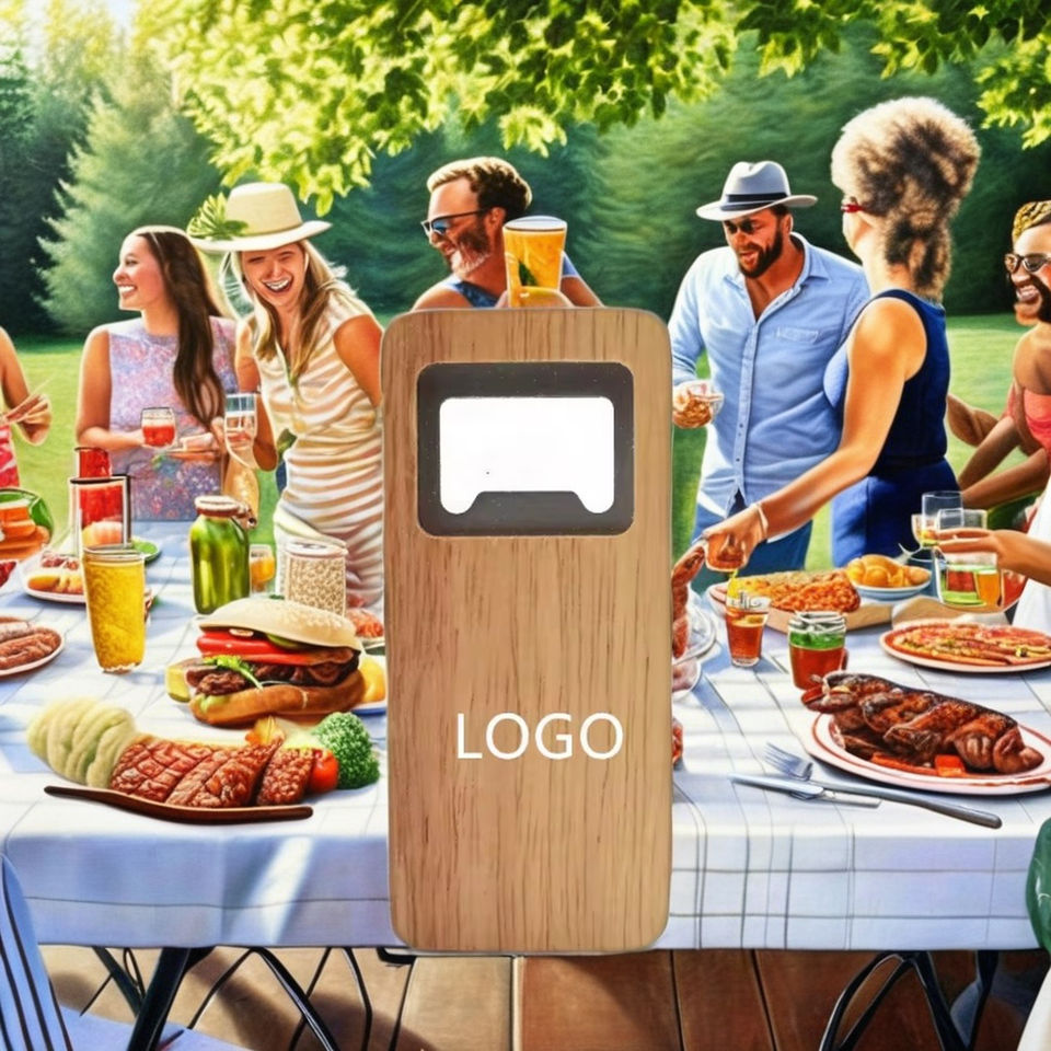 Rectangular Wood Flat Bottle Opener with Laser Engraved Design