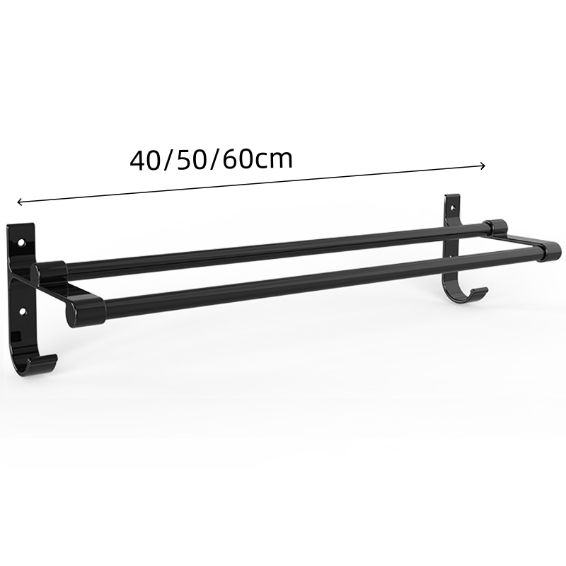 Modern Drill-Free Aluminum Double Rod Wall Towel Rack with Shelf for Bathroom and Toilet Bathroom Shelves