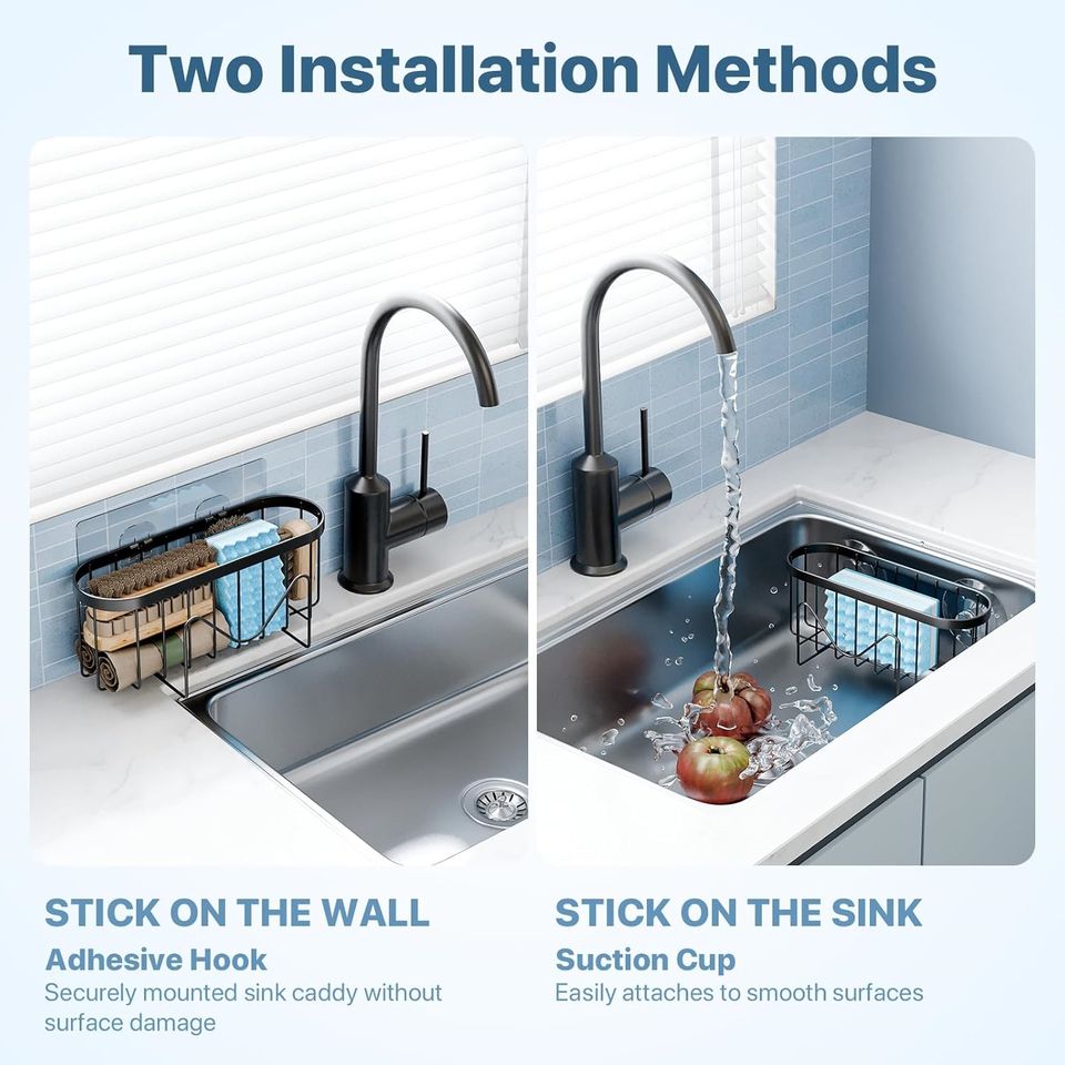 Bathroom Iron Wall Mount Organizer Shelf Set Stainless Steel Sink Caddy Sponge Holder Multifunctional Storage Shelves