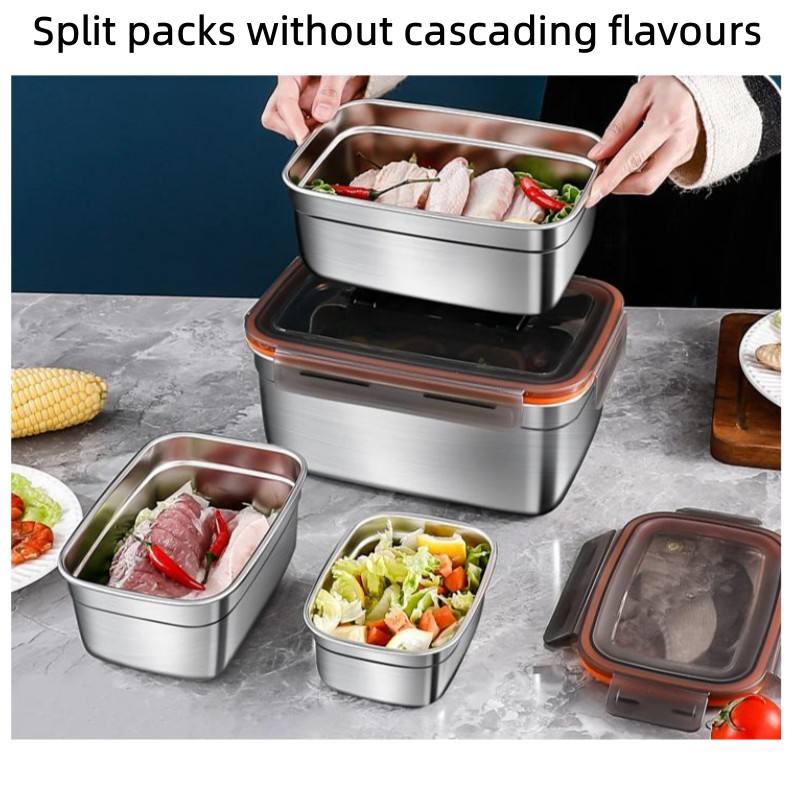 Stainless Steel Best-Selling Food Storage Box Airtight Food Container with Transparent Lid for Keeping Vegetables/Meat/Fruits Fresh