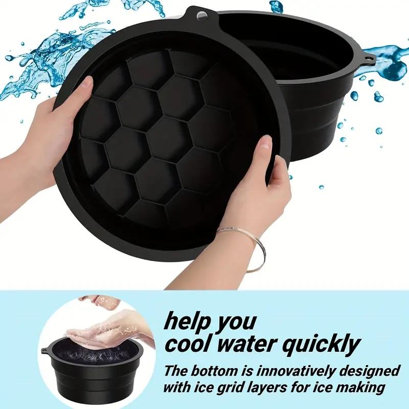 Collapsible Ice Basin with Built-In Ice Cube Tray - Portable Silicone Cooling Basin, Durable, Travel-Friendly Design