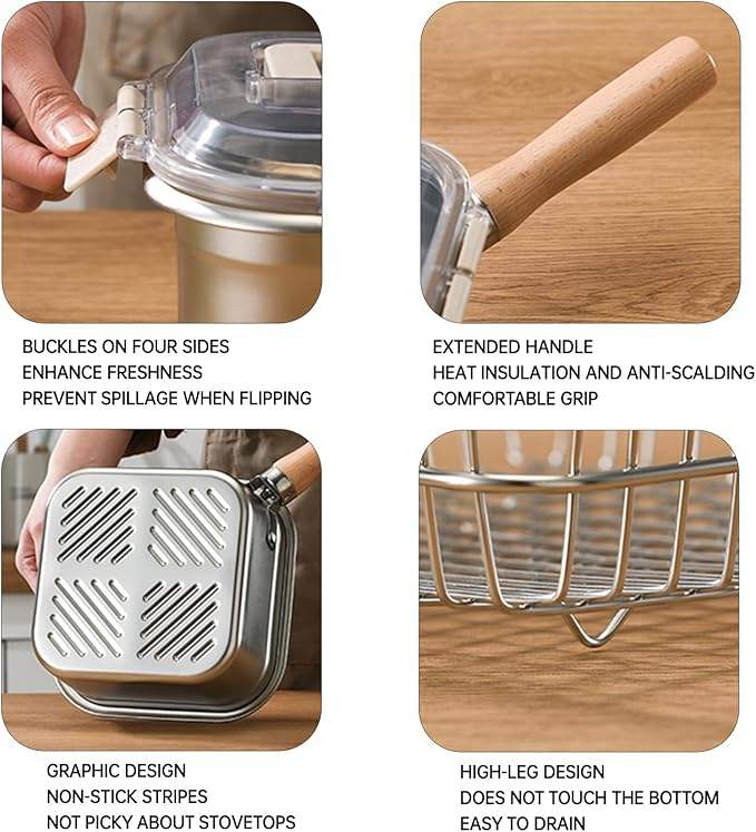 Portable Stainless Steel Fryer with Basket, Lid, Handle, and Oil Filter Sieve