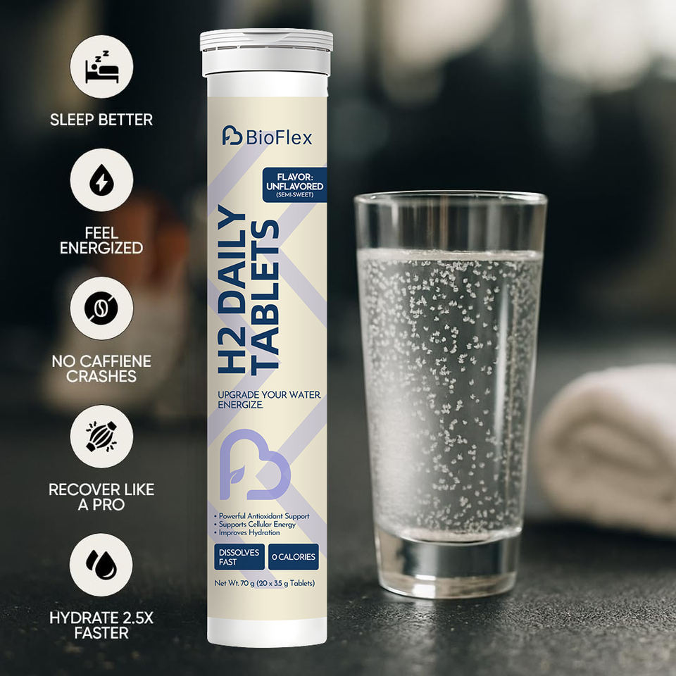 BioFlex Adult Formula with Logo, Tasteless H2 Hydrogen Effervescent Tablets, Rich in Magnesium, 20 Tablets