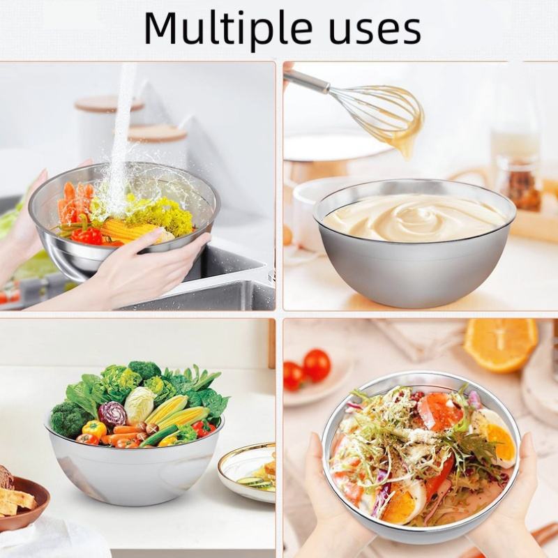 5-Piece Stainless Steel Mixing Bowl Set with Lids, Non-Slip Base, for Beating Eggs, Kneading Dough, Baking, Mixing, and Salad Preparation