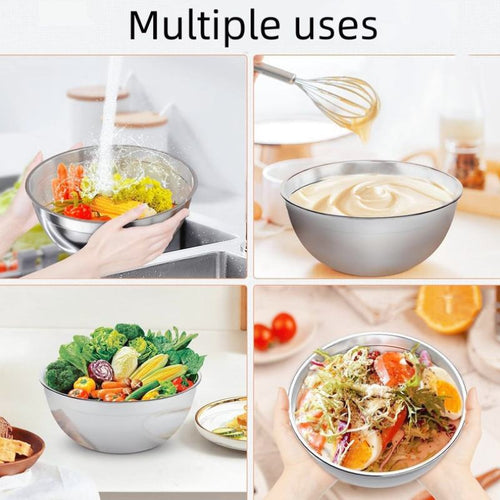 5-Piece Stainless Steel Mixing Bowl Set with Lids, Non-Slip Base, for Beating Eggs, Kneading Dough, Baking, Mixing, and Salad Preparation