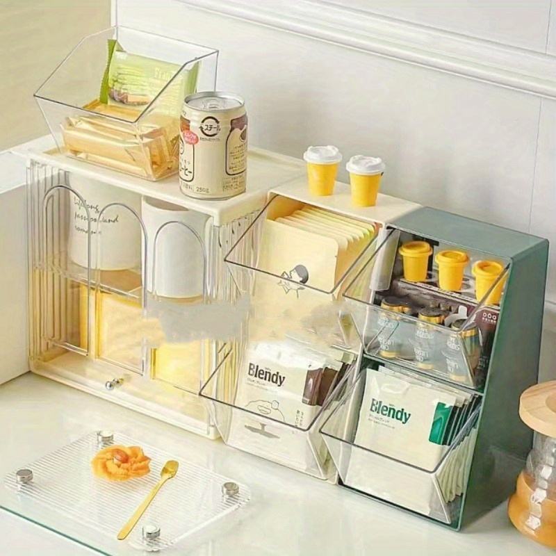 2-Piece Storage Box Set Tea and Coffee Organizer Candy-Chocolate-Snack Shelf Transparent Classified Shelf for Desk Office Pantry