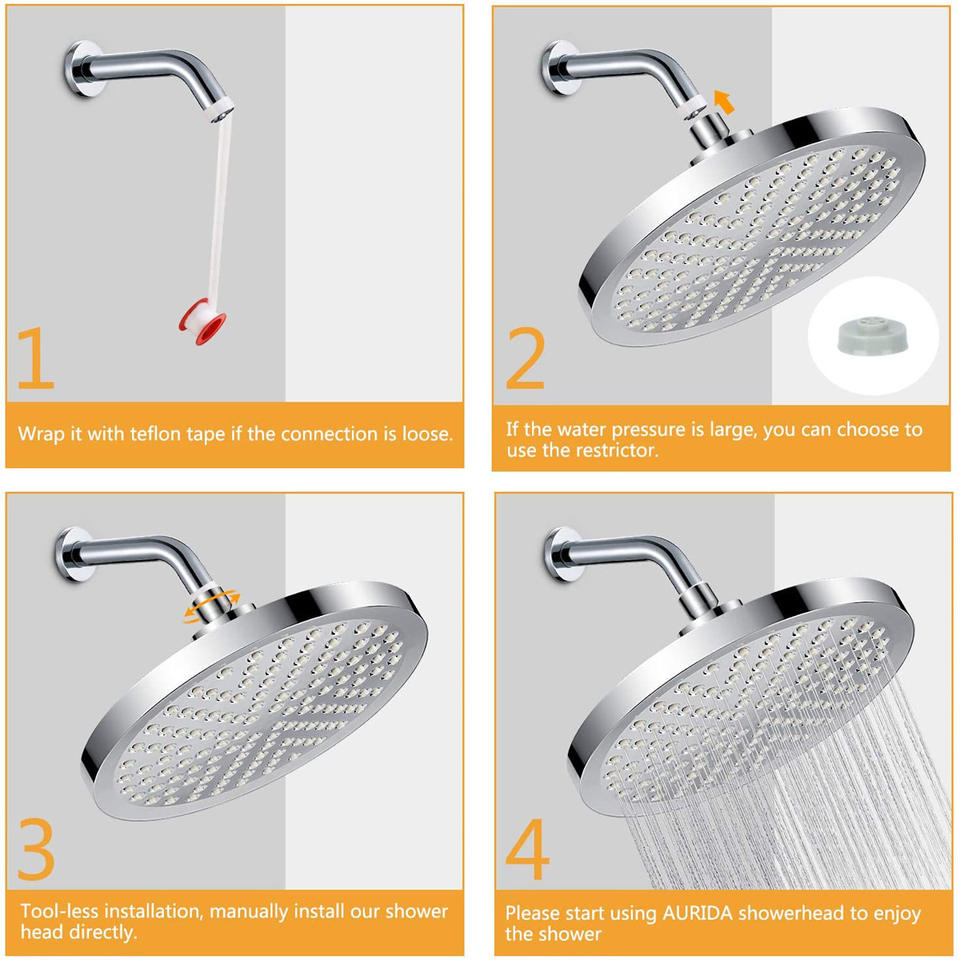 High-Pressure 6-Inch Full Chrome Electric Heating Rain Shower Head with Filter for Bathroom