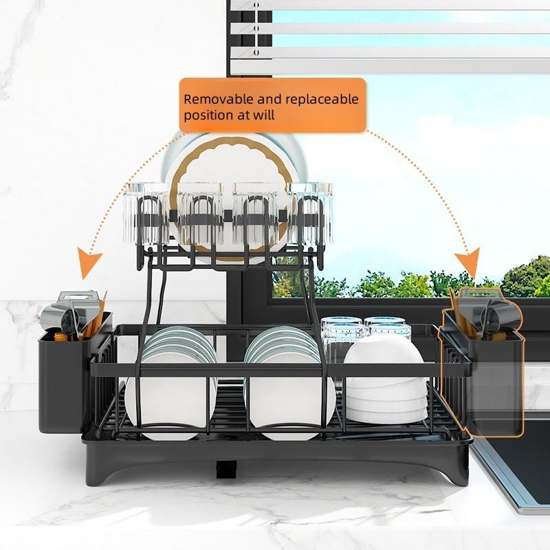 Kitchen Sink and Dish Rack with Removable Sink-Side Shelf and Utensil Storage Rack