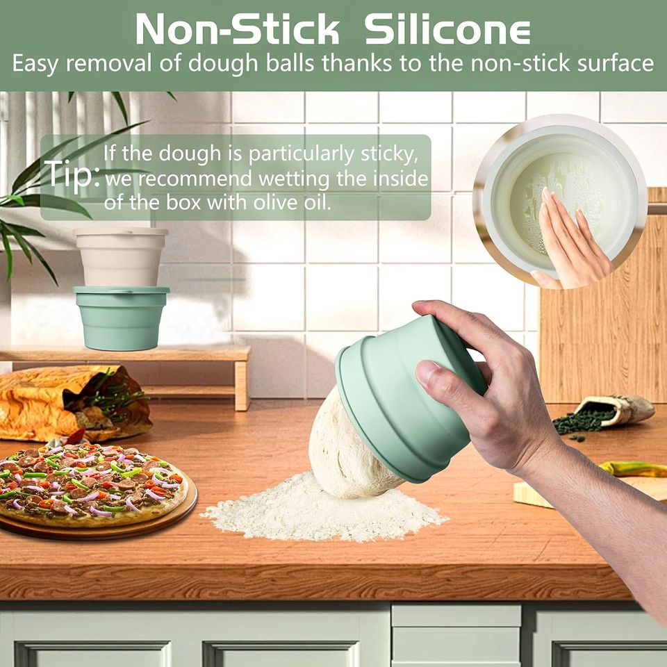 Stackable Silicone Pizza Dough Containers with Folding Lid
