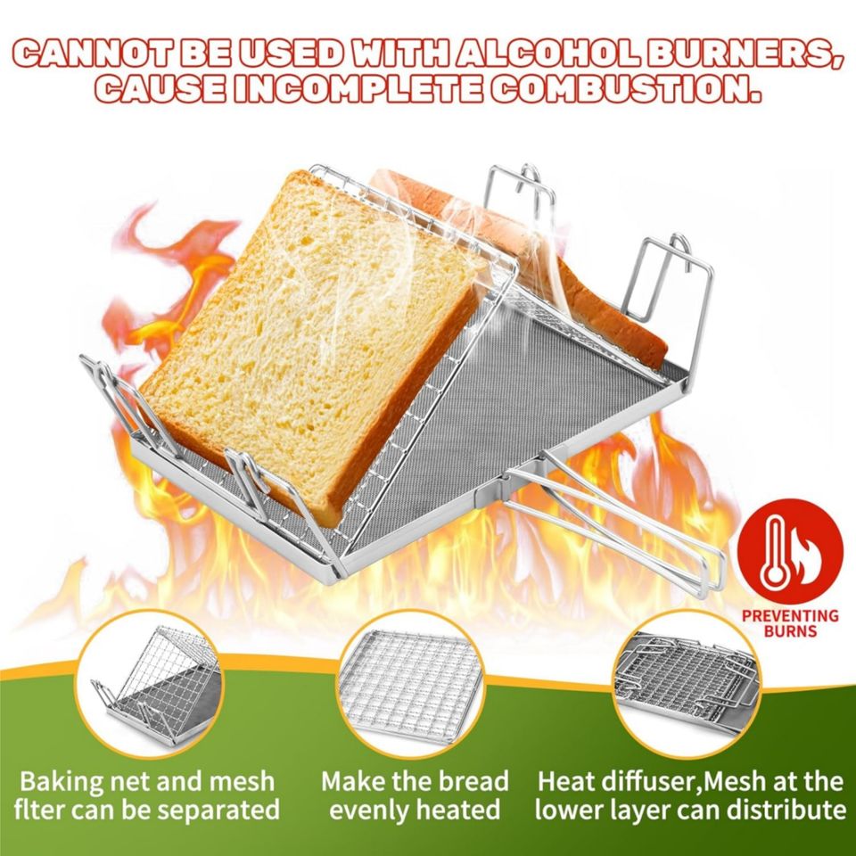 Japanese-Style Portable Stainless Steel Frying Pans Multifunctional Foldable Grill Rack Toaster Grill for Camping Picnics