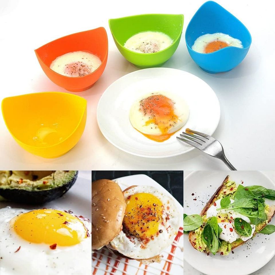 Set of 4 Kitchen Silicone Egg Holders and Extra Oil Brush Egg Cooking Tools