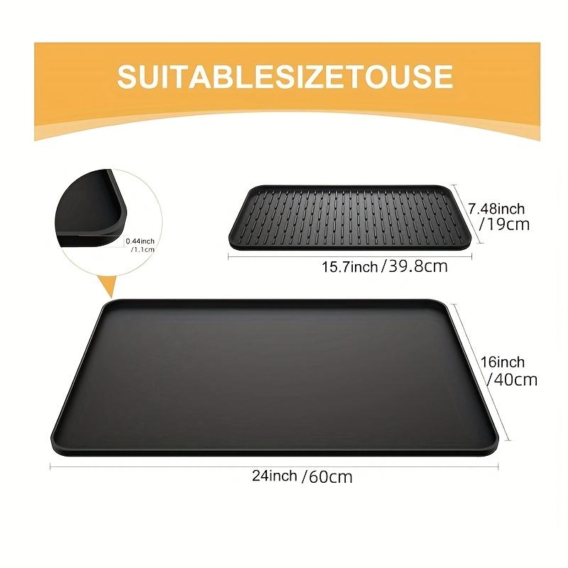 Silicone Coffee Mat, 24'' x 16'' Coffee Bar Mat with Removable Dish Drying Mat for Kitchen Countertops, Coffee Bar Accessories