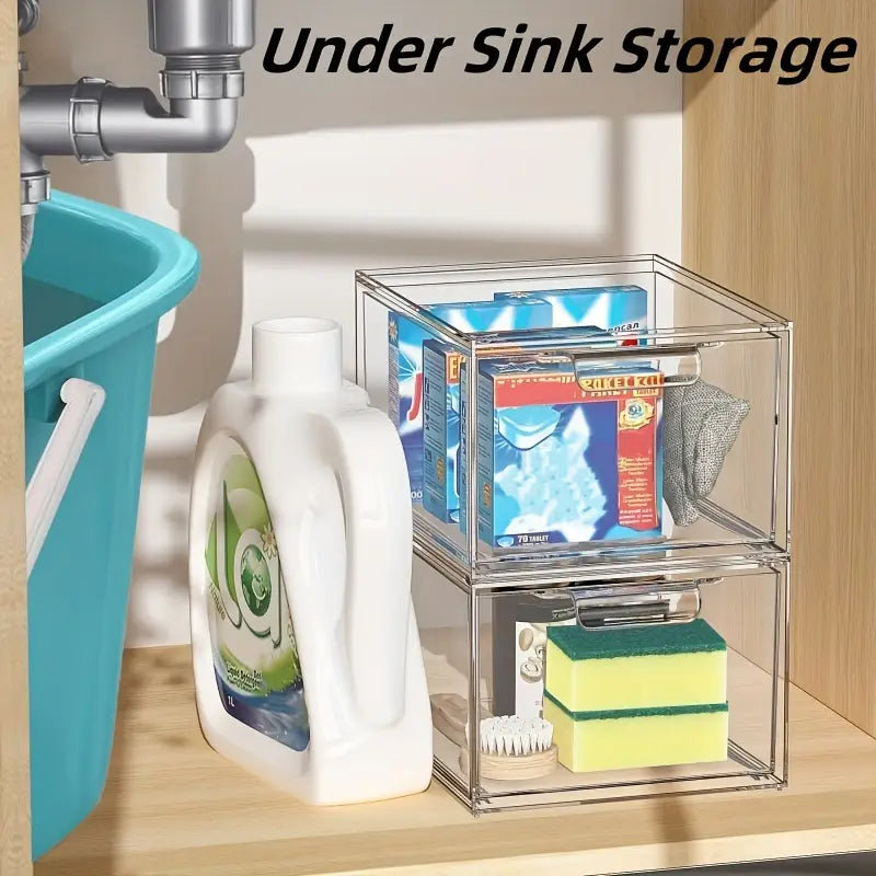 Stackable Clear Plastic Drawer Organizer for Bathroom/Kitchen/Sink Area, Multipurpose Cosmetic Organizer with Drawer