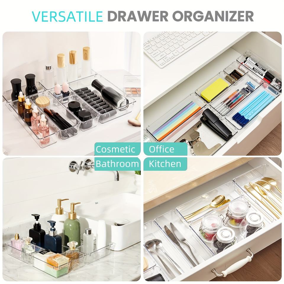 Multifunction Clear Plastic Drawer Organizer Set Storage Box Kitchen Stackable Drawer Organizer