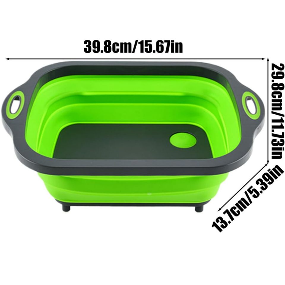 Foldable Plastic and Silicone Multifunctional Kitchen Cutting Board with Wash and Drain Basket for Fruits and Vegetables