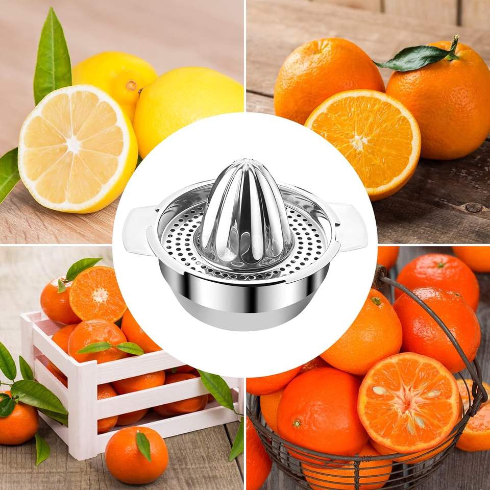 Manual Stainless Steel Lemon Juice Press with Filter and 10oz Cups