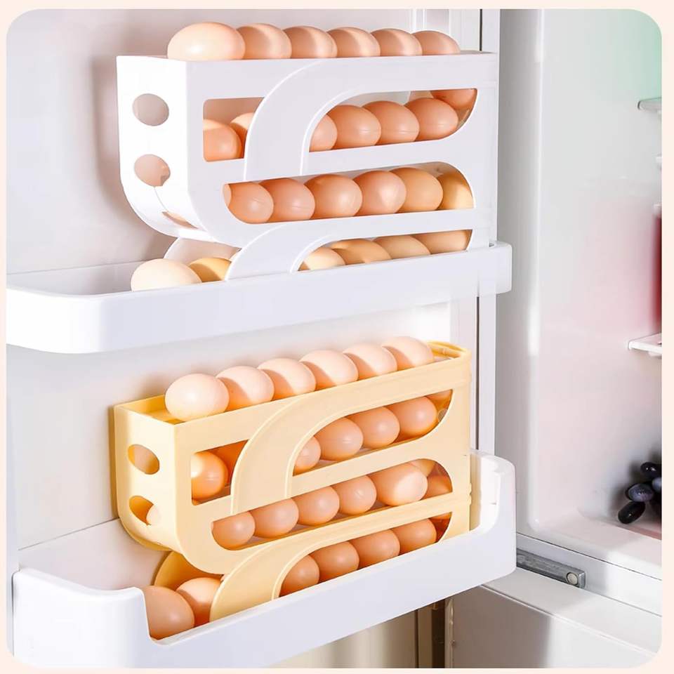Rolling Slide-Style Egg Storage Box for Flexible Cereal Sets in Fridges