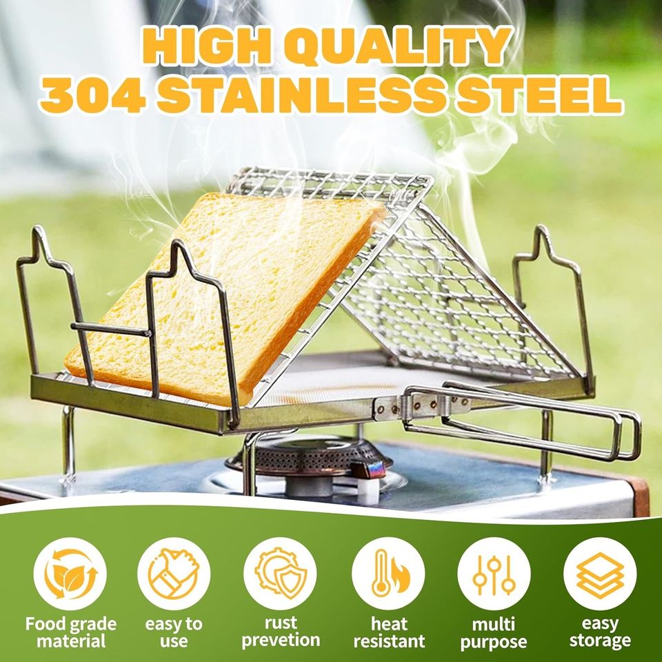 Japanese-Style Portable Stainless Steel Frying Pans Multifunctional Foldable Grill Rack Toaster Grill for Camping Picnics