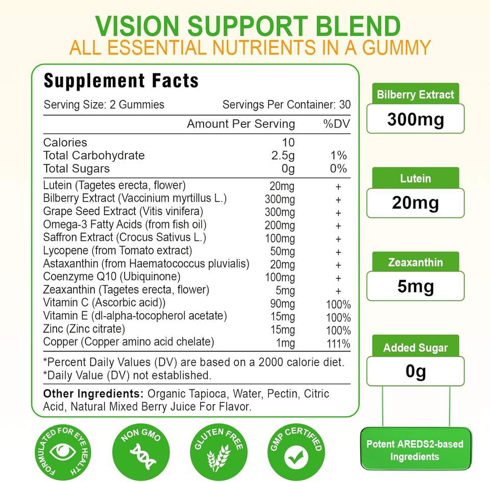 BioFlex Sugar-Free Halal Organic Lutein Zeaxanthin Vitamin C & E Eye Health Gummy Supplements