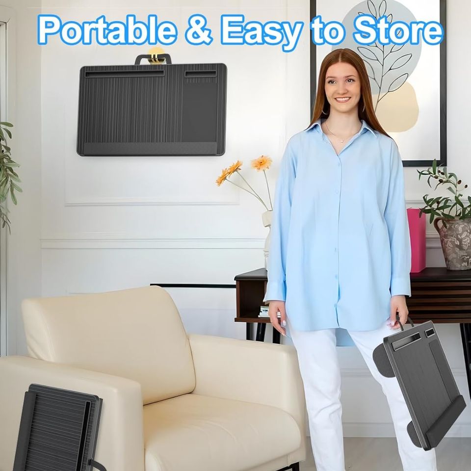 Large Portable Laptop Desk with Wrist Rest Mouse Pad Cushion Drawer Organizer for Adults to Organize Phones and Tablets