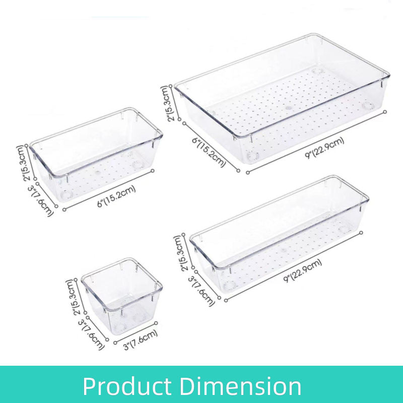 Clear Kitchen Drawer Organizer Set with Integrated Cabinet Organizer Stationery Cosmetic Organizer