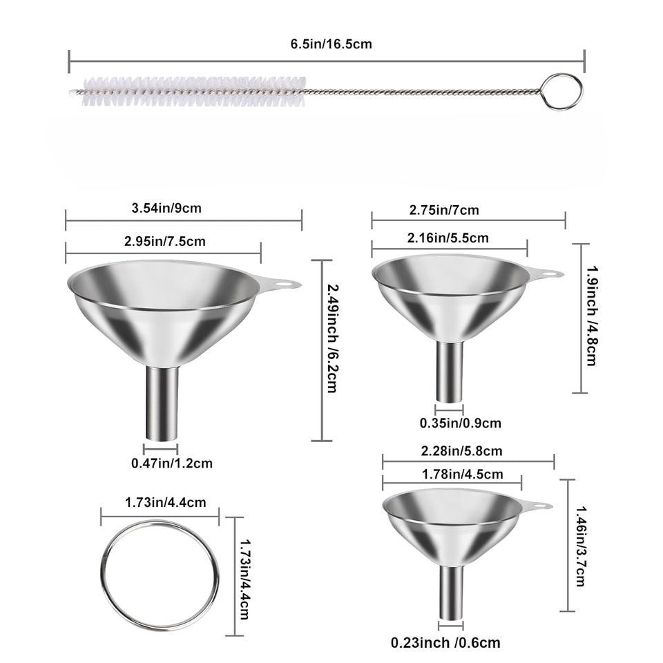 Stainless Steel Kitchen Metal Bottle for Drinks, Protein Powder, Additives - Pour Oil, Beer, Wine - Utensil Funnel Set
