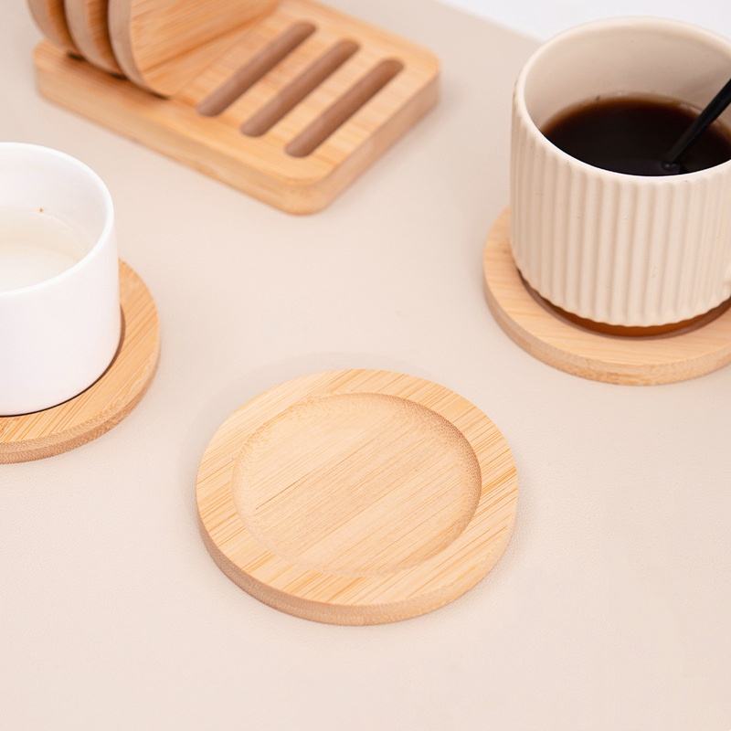 Modern Bamboo Coaster Set for Tea Ceremony Drinks Cup Water Cup Tray Coffee Mat Christmas Gift for Family Friends Insulation Rack