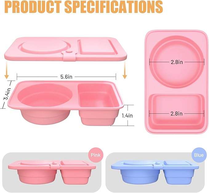Reusable Silicone Snack Containers with Lid, Double Compartment Snack Box, Silicone Spice Container with Lid