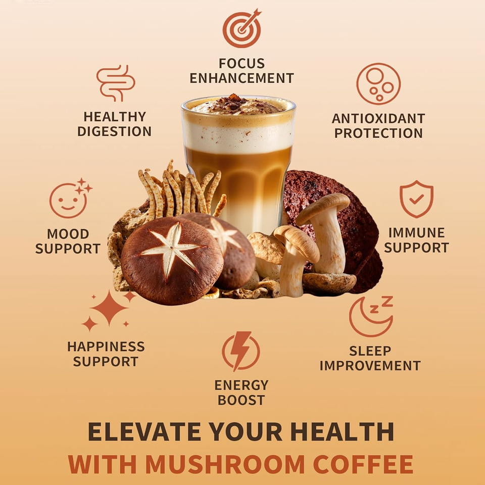 BioFlex OEM Private Label Bio Löwenmähne Reishi Truthahnschwanz Pilz Instant Kaffeemischung Pulver Antioxidans für Erwachsene