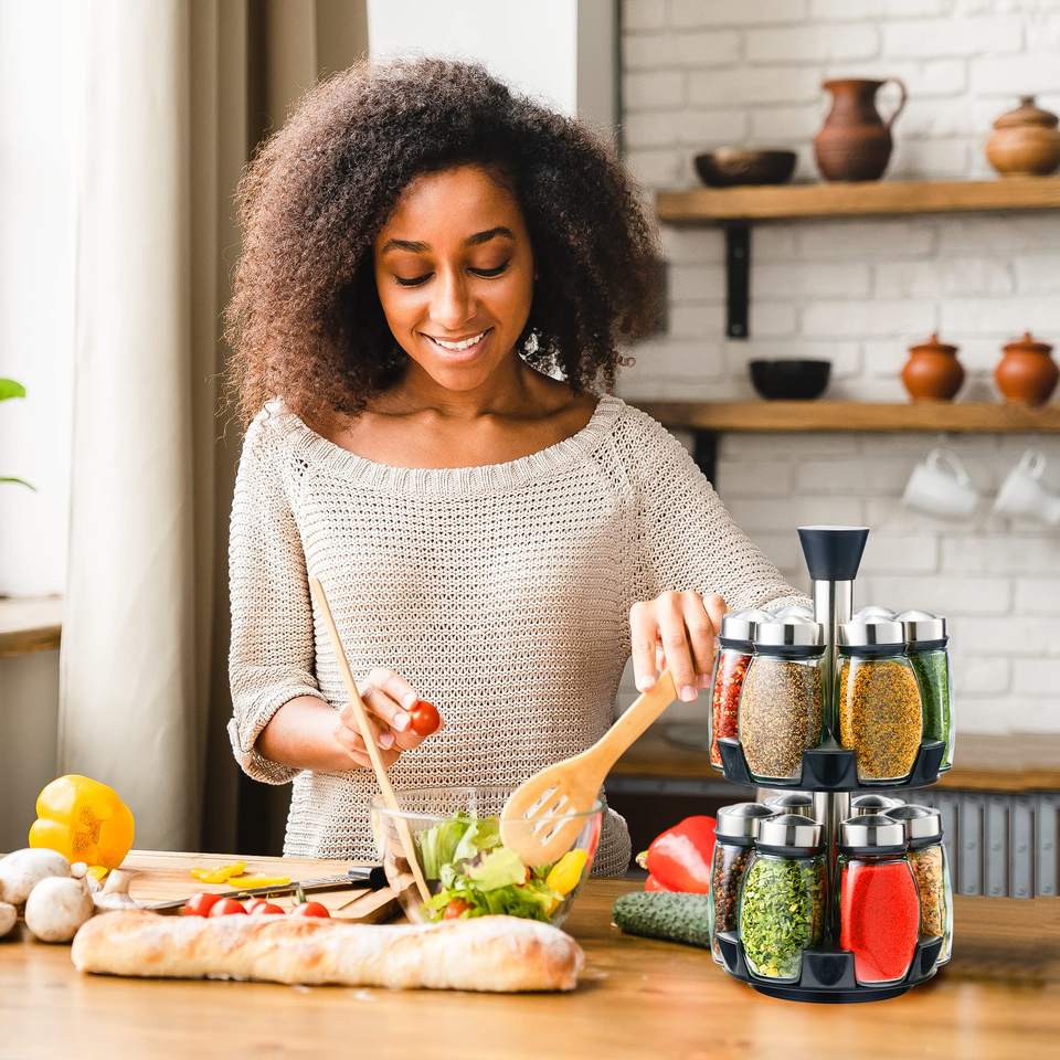 Rotating Spice Rack Organizer with Spice Dispenser Bottles