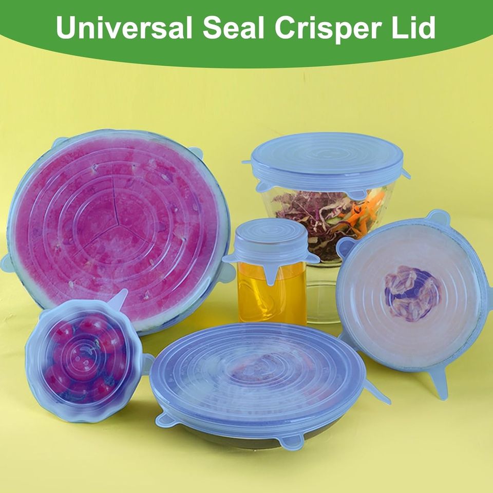 Silicone Stretch Lids - Reusable Airtight Food Wrap for Kitchen, Keeps Food Fresh, Bowl Sealing