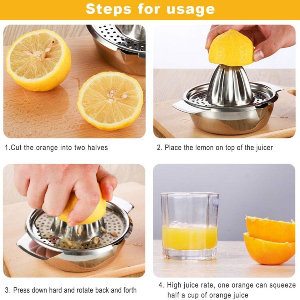 Manual Stainless Steel Lemon Juice Press with Filter and 10oz Cups