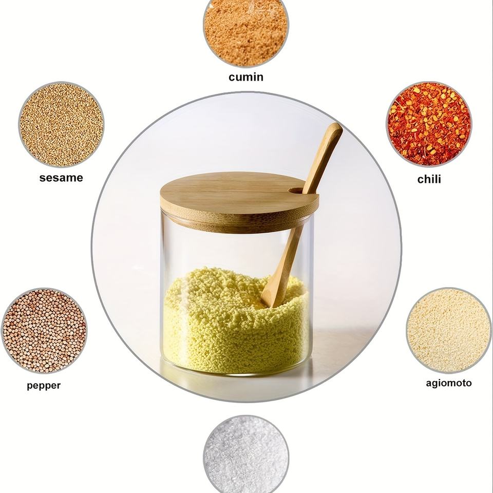 Japanese Glass Spice Jar Storage Set with Bamboo and Wooden Lid