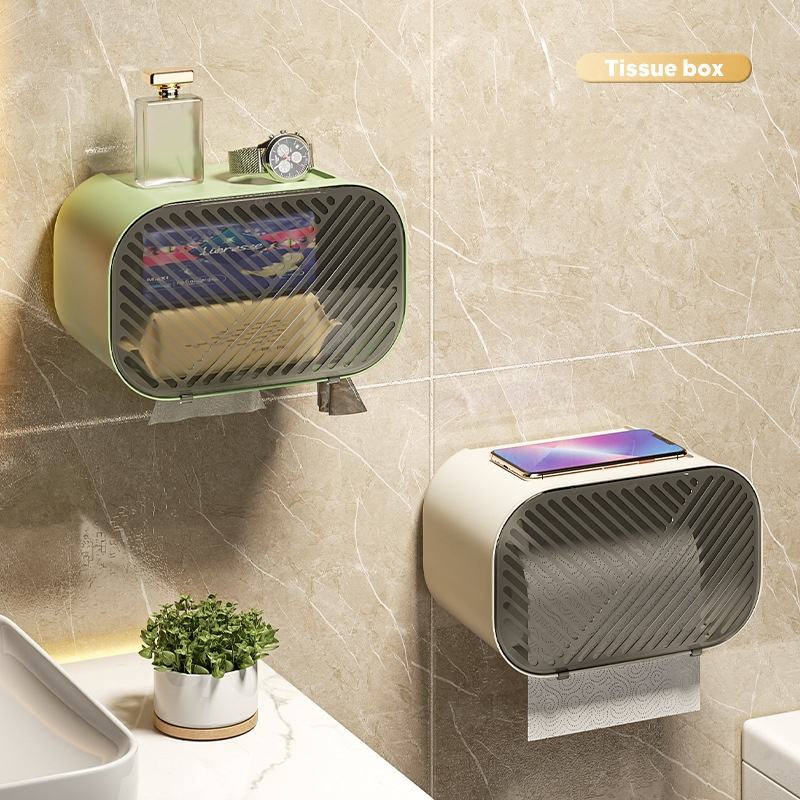 Modern Wall-Mounted Tissue Dispenser in Plastic with Creative Storage for Bathroom