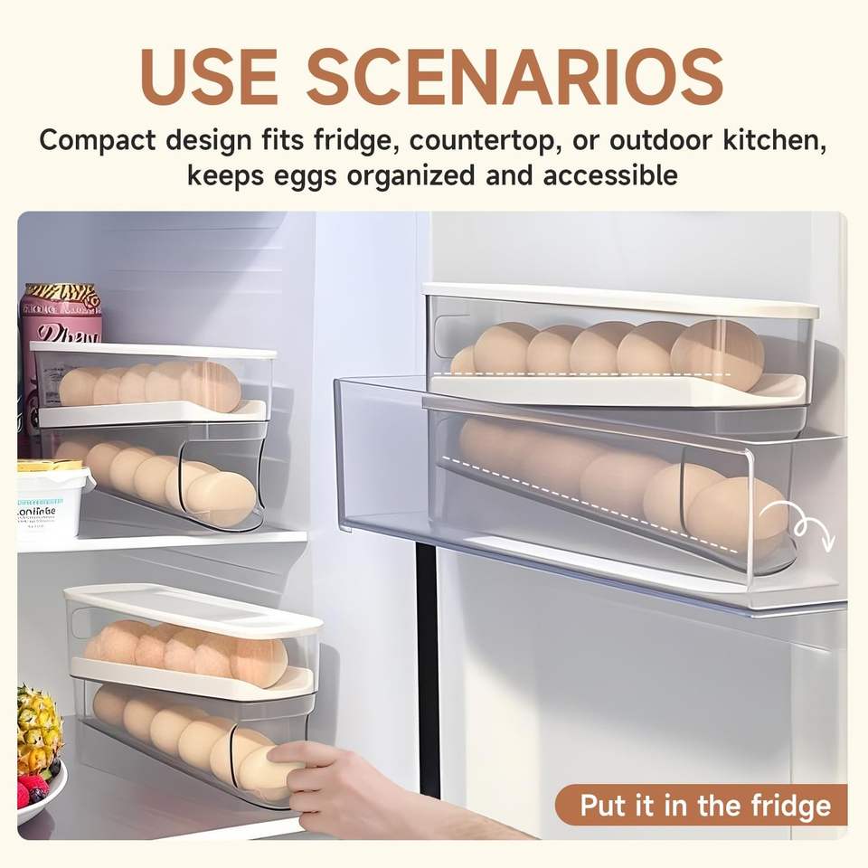 Compact PP Plastic Rolling Eggs Dispenser Organizer for Efficient Food Storage in the Refrigerator