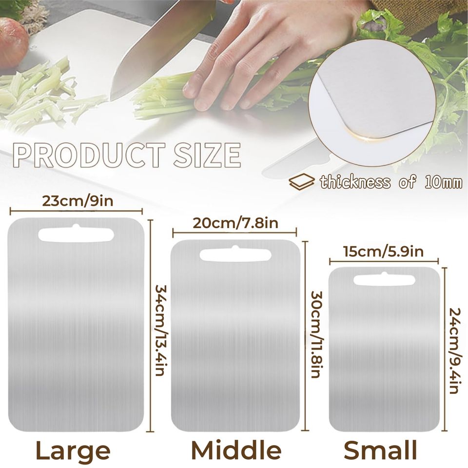 Durable Stainless Steel Cutting Board - Reversible & Available in Three Sizes Food-Safe Chopping Blocks