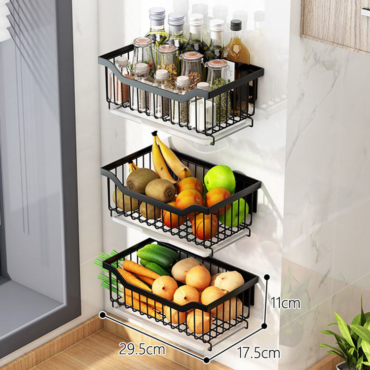 Kitchen Wall-Mounted Fruit and Vegetable Storage Basket with Water Tray