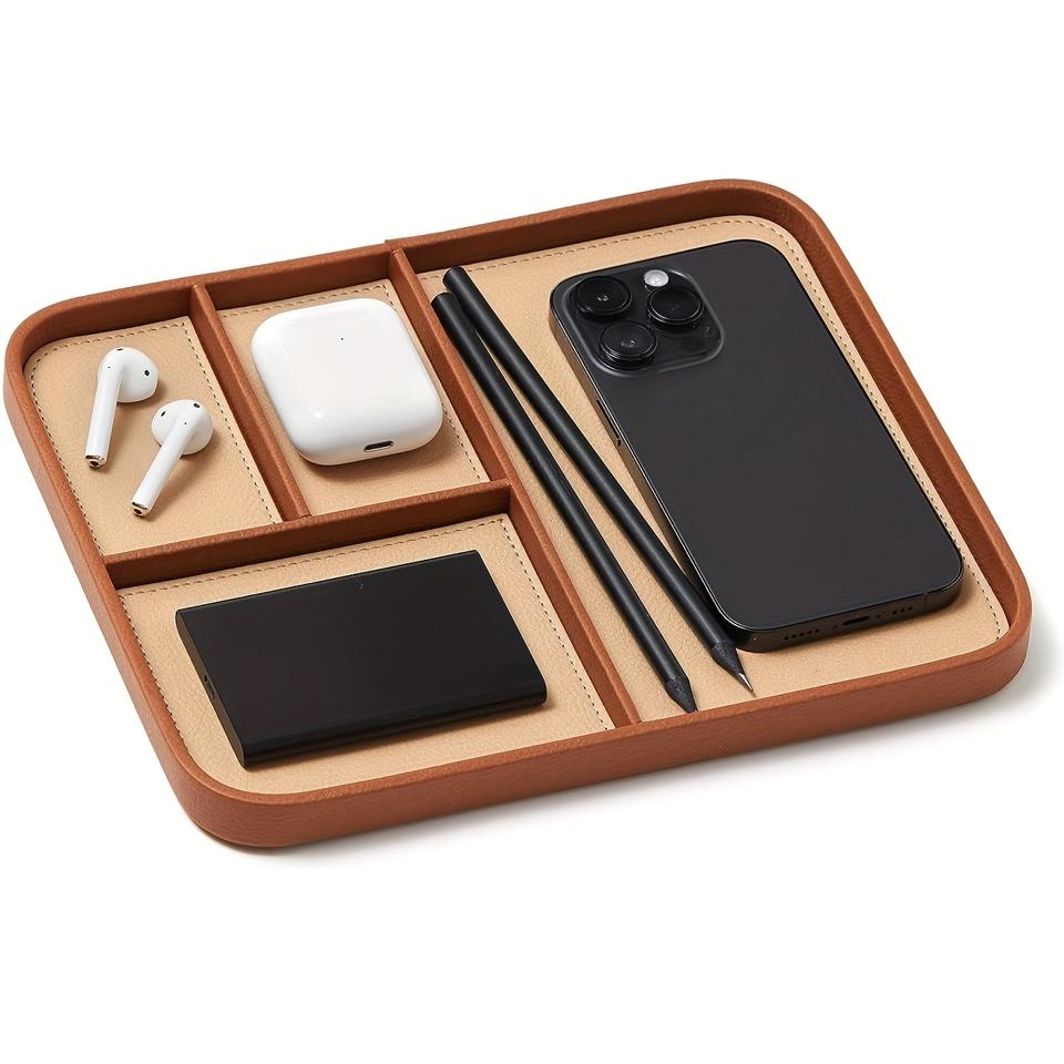 Modern Minimalist Leather Valet Tray Stylish Two-Tier Bedside Organizer for Men for Keys for Kitchen Use