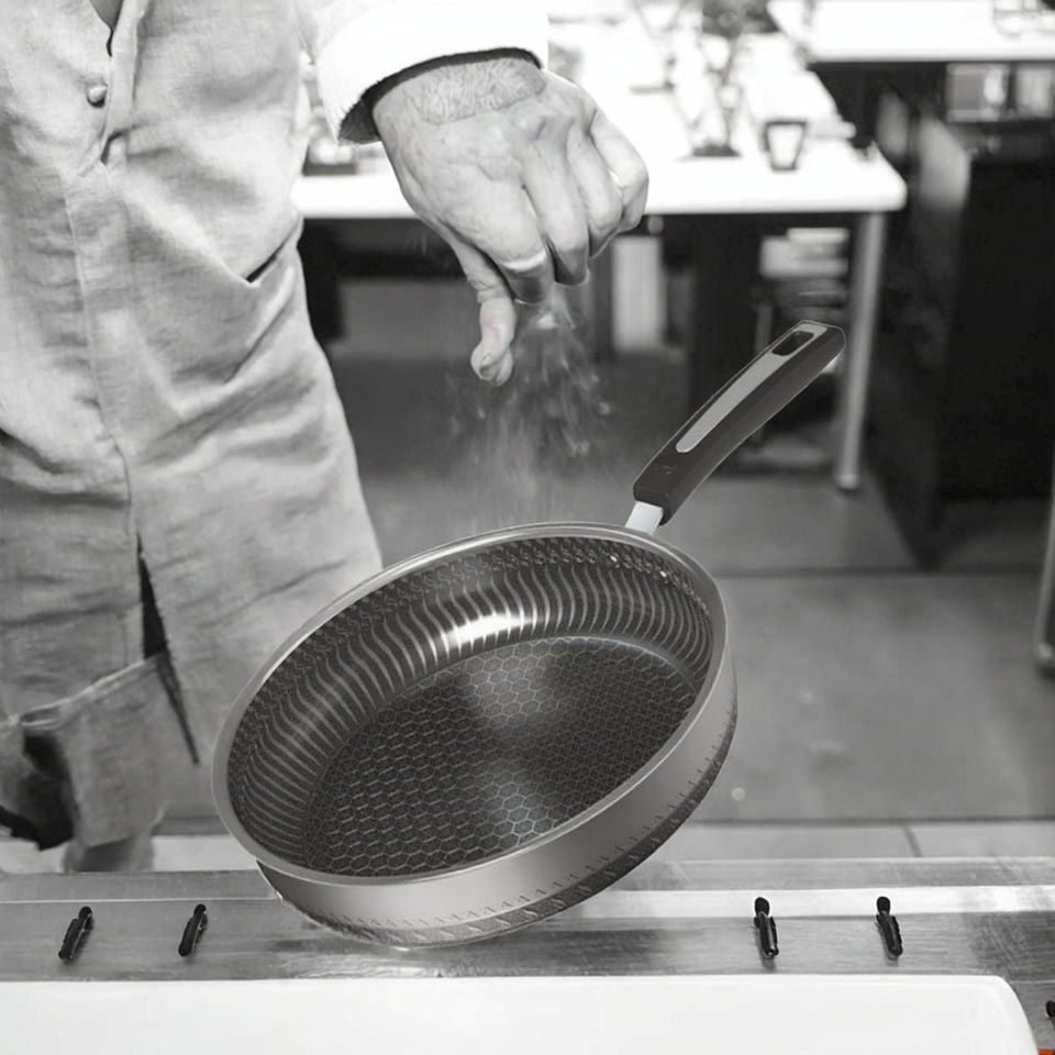 316 Stainless Steel Flat-Bottom Deep Skillet with Honeycomb Non-Stick Coating