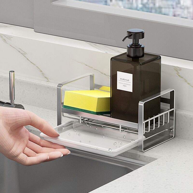Stainless Steel Black Metal Kitchen Sink Caddy Hardware Organizer with Drain Pan