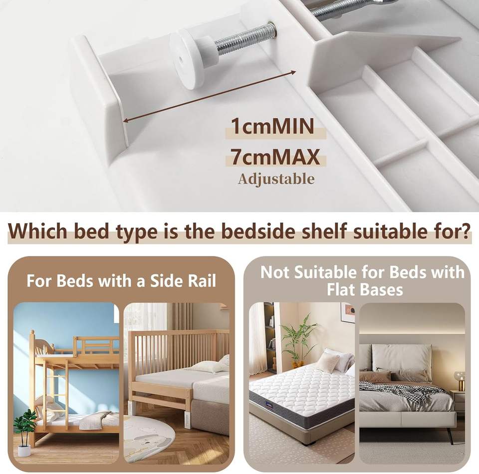 Foldable Nightstand Shelf and Bedside Caddy Organizer