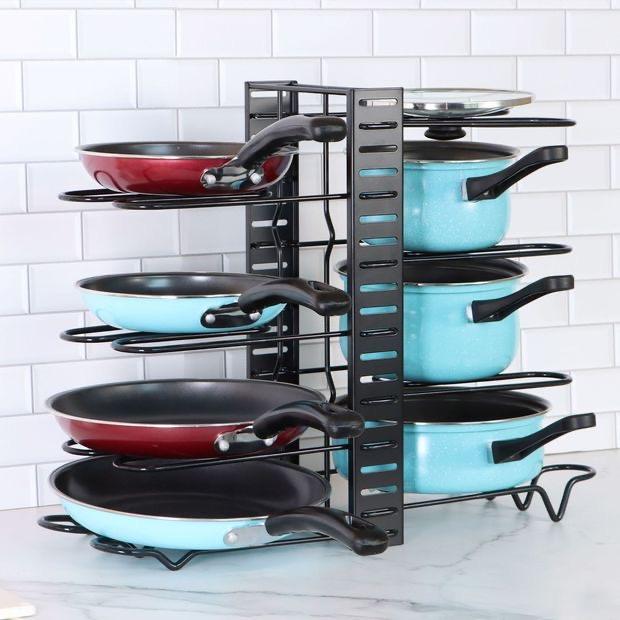 Adjustable Pot and Pan Organizer Rack Kitchen Storage Holder Lid Rack Pantry Organizer for Pots