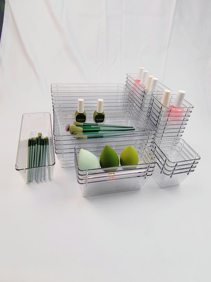 Drawer Organizer Set - Multifunctional Bathroom and Drawer Organizer Tray Set of 27 Pieces in 4 Sizes