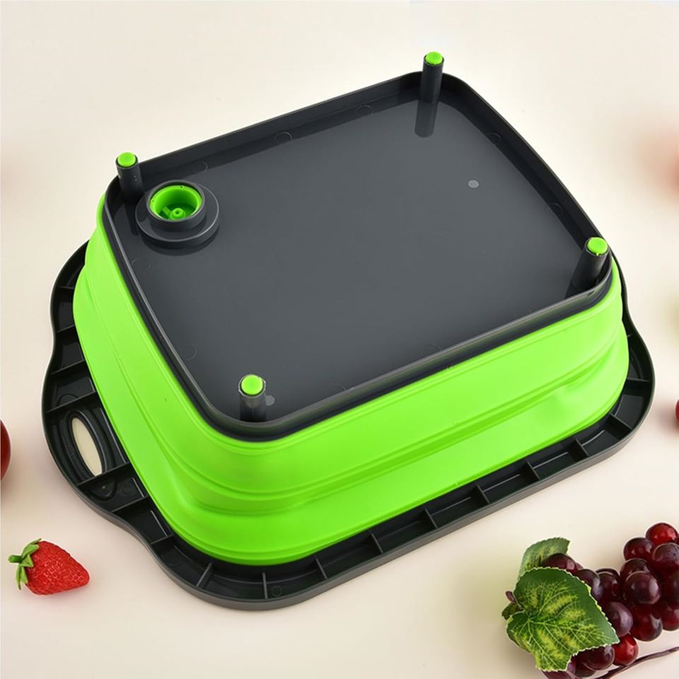 Foldable Plastic and Silicone Multifunctional Kitchen Cutting Board with Wash and Drain Basket for Fruits and Vegetables
