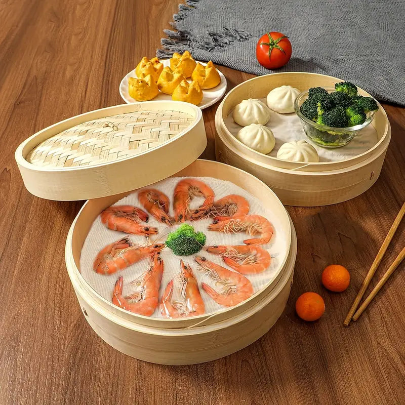 Bamboo Steamer Basket for Eco-Friendly Cooking and Serving Traditional Chinese Cuisine with Lid