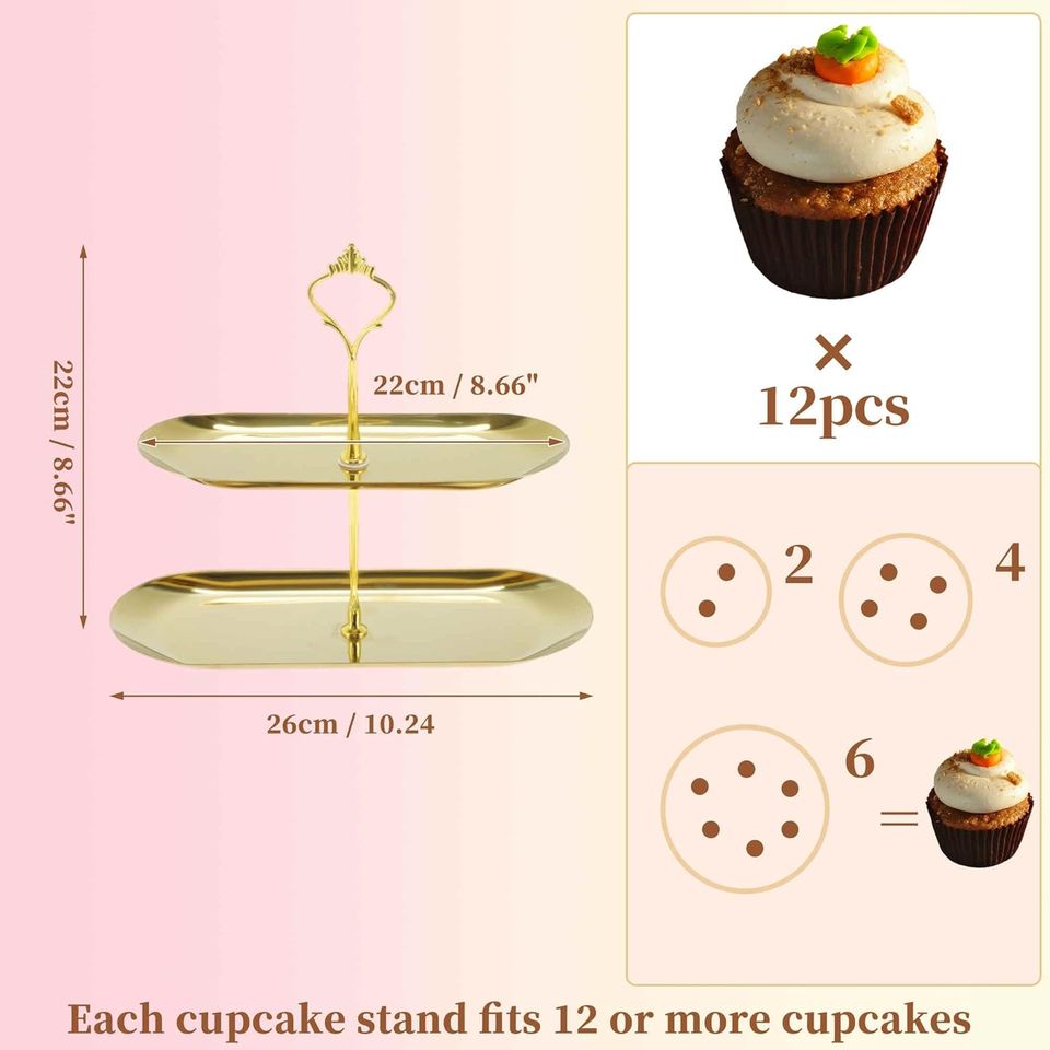 Luxurious Stainless Steel 2-Tier Oval Cake Stand for Home and Hotel
