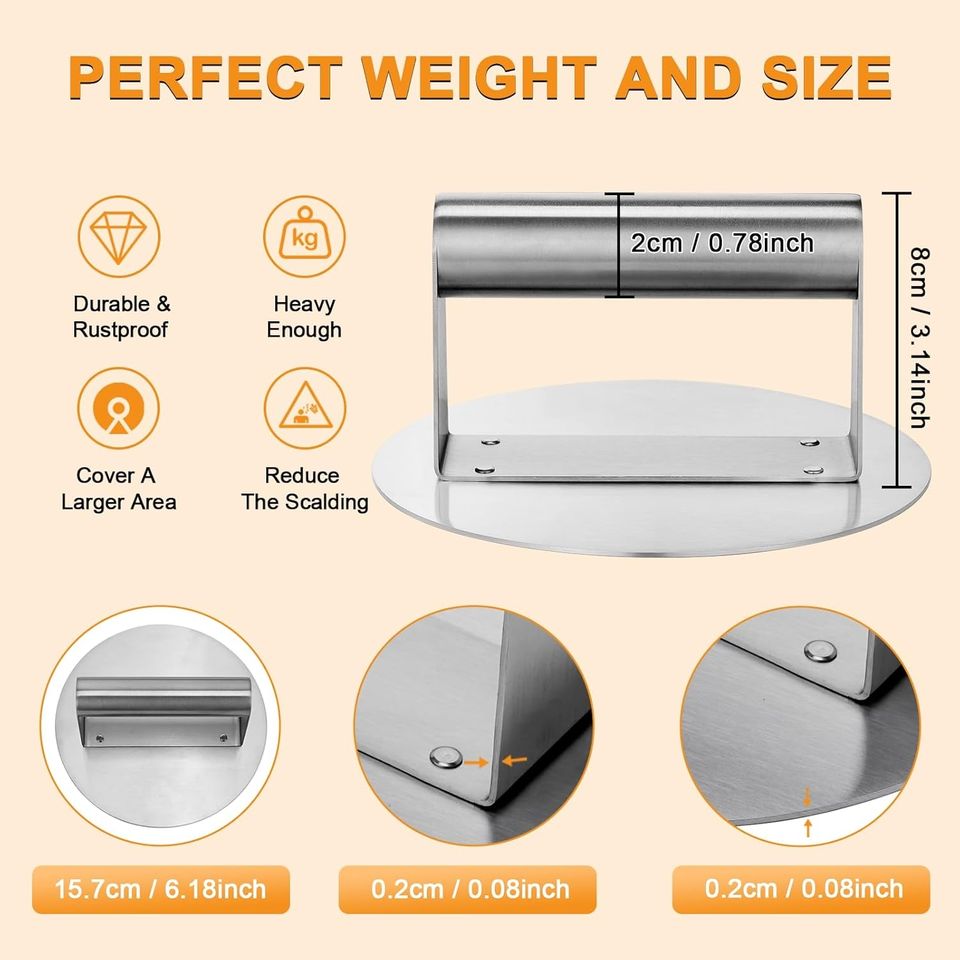 Stainless Steel High-Performance Hamburger Press for Flat Top Grills - Meat and Poultry Tool