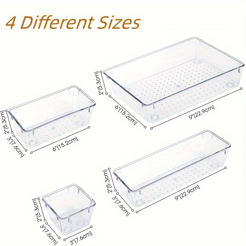 6/11/15 Transparent Plastic Drawer Organizer Set - 4 Large, Versatile Kitchen Drawer Organizer Utensil Trays, Stackable Dividers