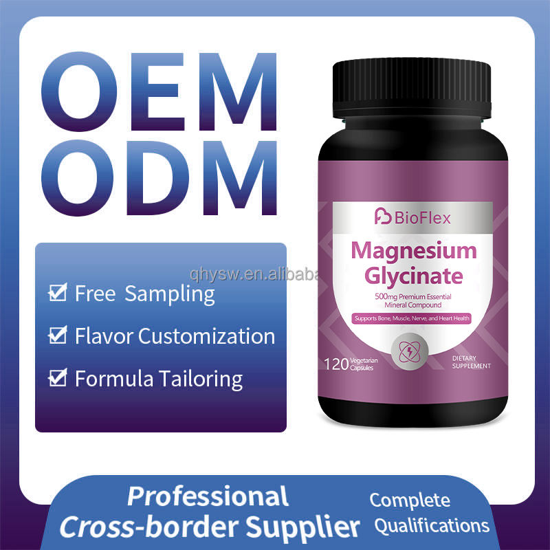 Private Label Natural Vegan Magnesium Glycinate Capsules with Vitamin B6 & D3